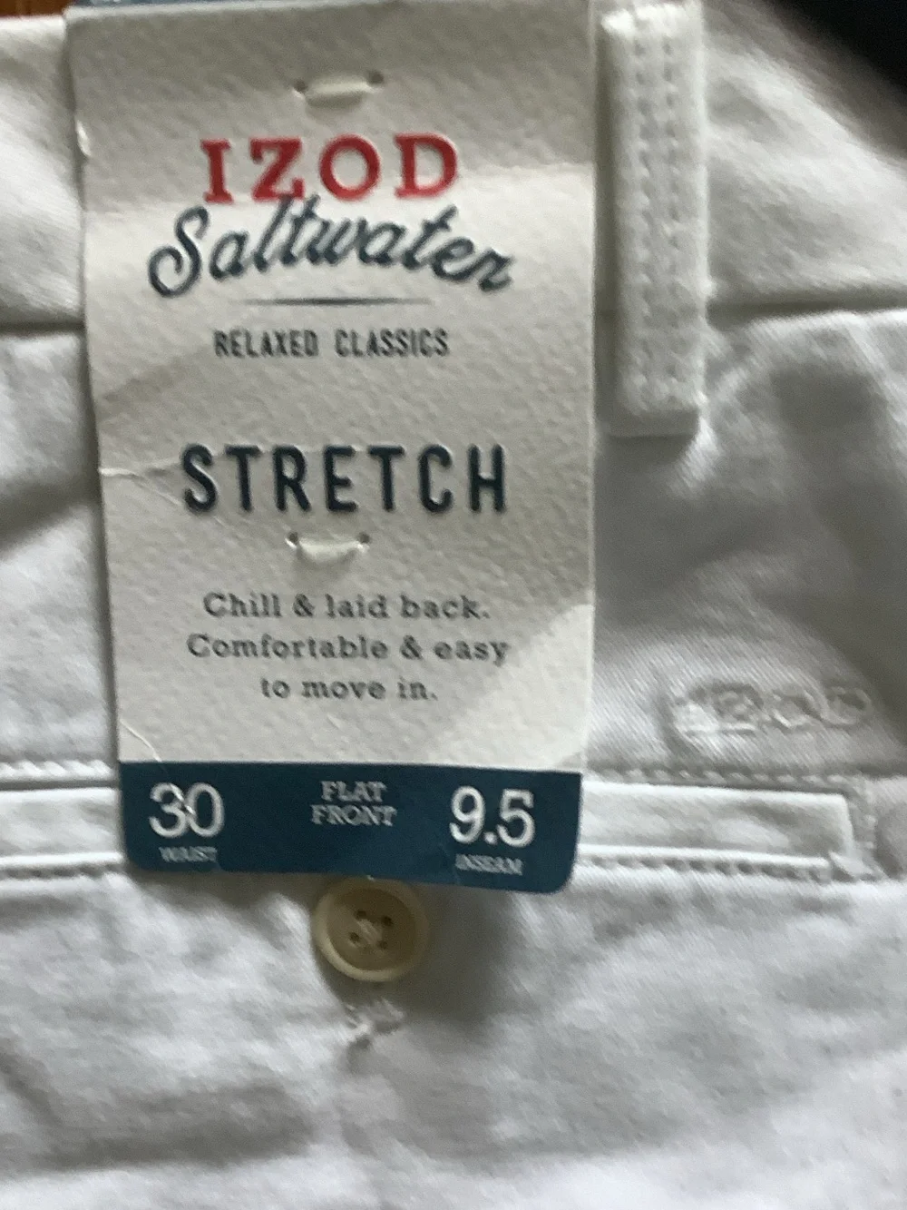 IZOD SALTWATER STRETCH Men's White Flat-Front Stretch Cotton Shorts